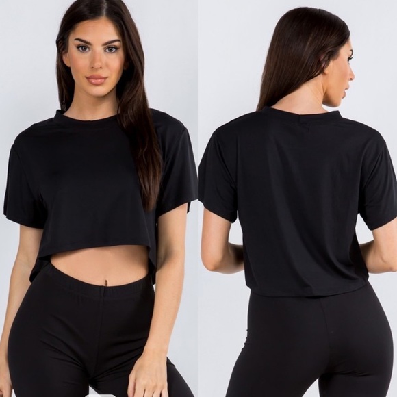 Biker Shorts and Crop Tee Lounge Set - Black - Picture 2 of 5